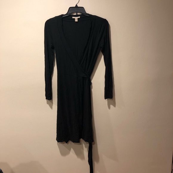 Banana Republic brand black cotton blend long sleeved true wrap dress, size XS - Picture 1 of 8